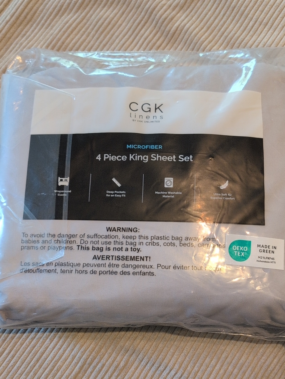 GK Microfiber 4-Piece King Sheet Set in Light Gray